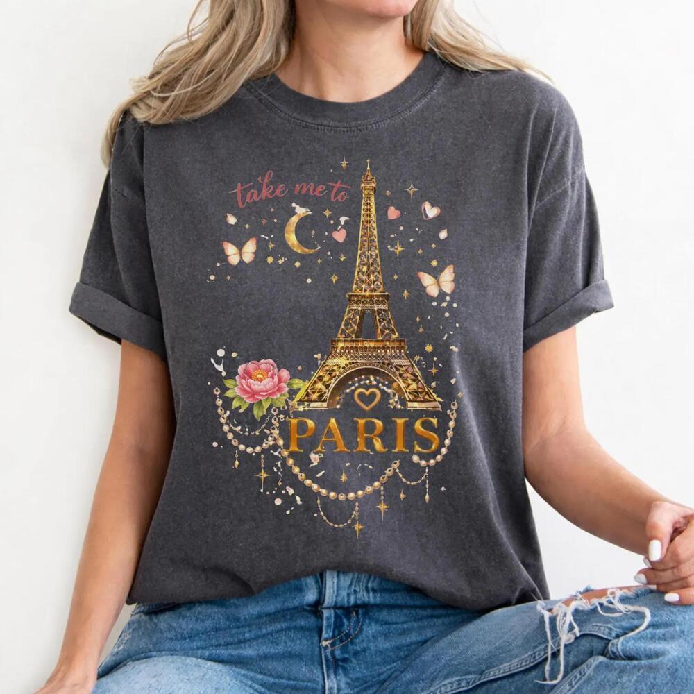 Embroidered France Paris Shirt, S Eiffel Tower Embroidery Shirt